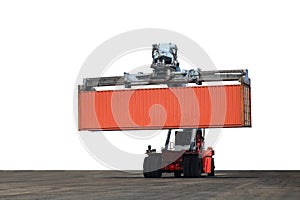 Forklift handling container box loading.