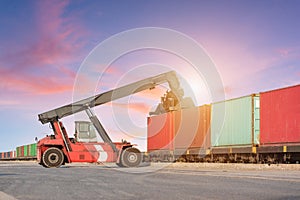 Forklift handling container box loading