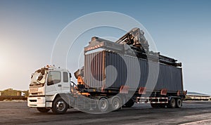 Forklift handling container box loading