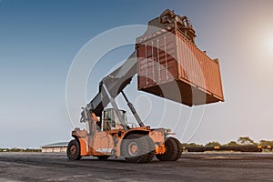 Forklift handling container box loading