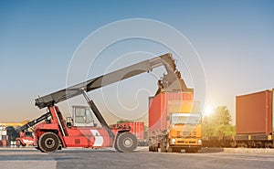 forklift handling container loading box