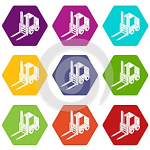 Forklift icons set 9 vector