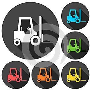 Forklift icons set with long shadow