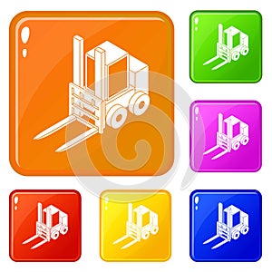 Forklift icons set vector color