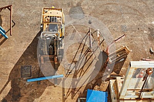 Forklift in an industrial yard