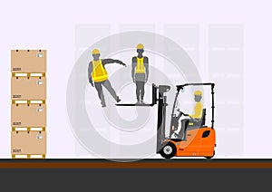 Forklift lifting people photo