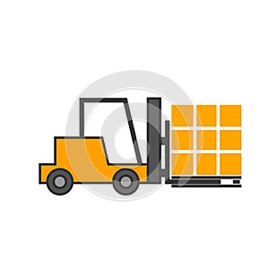 Forklift with load folled outline icon
