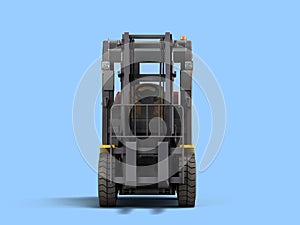 forklift loader front side view industrial vehicle concept 3d render on blue background