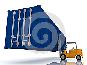 Forklift loader lifts container