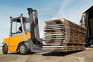 Forklift loader warehouse works