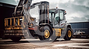 Forklift Loading Container in Busy Shipping Yard