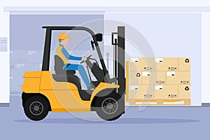 Forklift with man driving tunnel cooling chamber