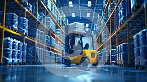 Forklift at Work in Warehouse. AI generated