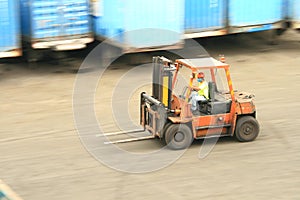 Forklift in motion