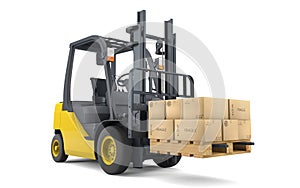 Forklift moving boxes