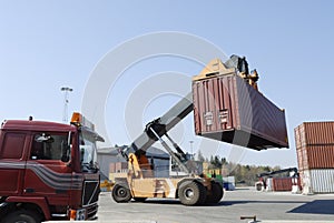 Forklift moving container