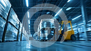 A Forklift Operates in Warehouse. AI generated