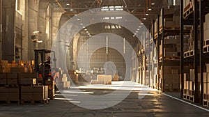 Forklift in a Sunlit Warehouse.AI generated image