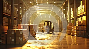 Forklift Navigating Warehouse Aisle.AI generated image