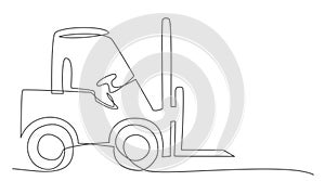 Forklift One line drawing isolated on white background