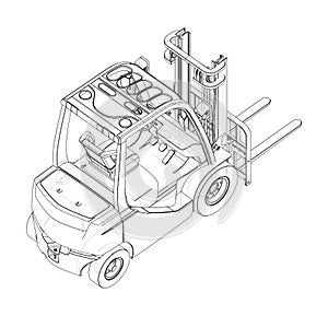 Forklift. Orthography Vector photo