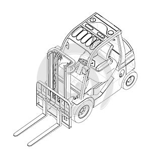 Forklift. Orthography Vector