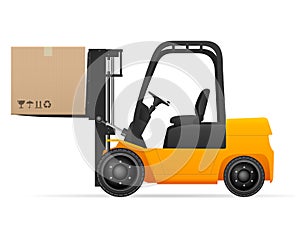 Forklift with pasteboard box photo