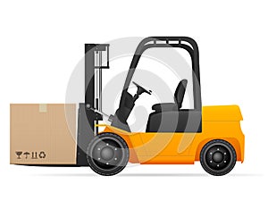 Forklift with pasteboard box photo