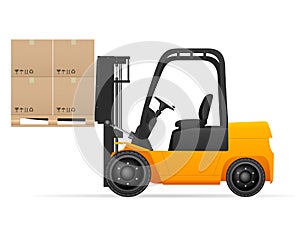 Forklift with pasteboard boxes