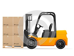 Forklift with pasteboard boxes photo