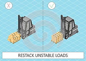 Forklift safety. Restack unstable loads