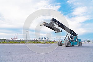 Forklift at shipping port. industrial concept