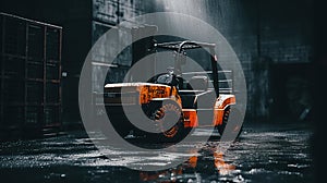 Forklift standing on industrial dirty concrete wall background. Generative AI