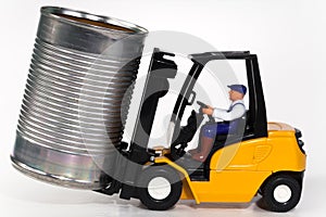 Forklift and tin can