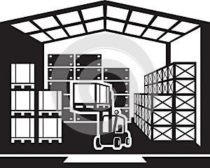 Forklift transports pallets in warehouse