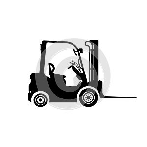 Forklift truck black icon. Template for delivery, logistics, and shipping cargo.