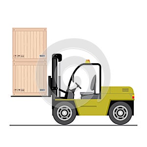 Forklift truck with boxes - side view,isolated on white background
