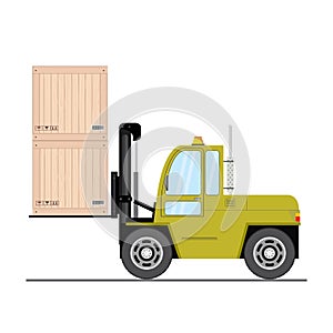 Forklift truck with boxes - side view,isolated on white background