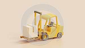 Forklift truck with cargo boxes on pallet for transport.3d rendering