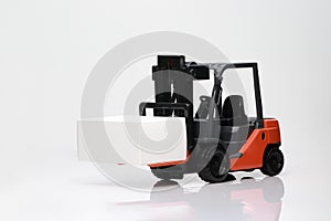 A forklift truck, detail view, forklift in white background
