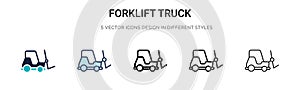 Forklift truck icon in filled, thin line, outline and stroke style. Vector illustration of two colored and black forklift truck