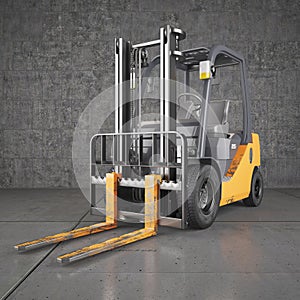 Forklift truck on industrial dirty wall background