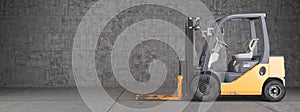 Forklift truck on industrial dirty wall background