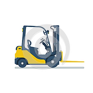 Forklift truck isolated on white background. Template for delivery, logistics.