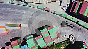 Forklift truck lifting cargo container in dock yard for transportation import, Export and logistic industrial, Business