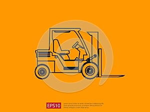 Forklift truck line icon. warehouse fork loader vector illustration. delivery truck symbol for supply storage service, logistic co