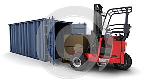 Forklift truck loading a container