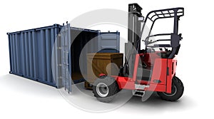 Forklift truck loading a container