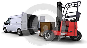 Forklift truck loading a van
