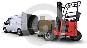 Forklift truck loading a van